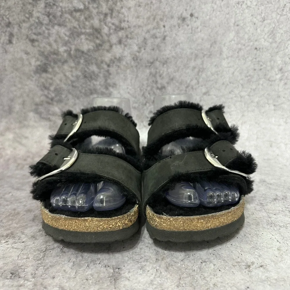 Birkenstock Arizona Big Buckle Sandals Womens 39 US 8 Black Shearling Leather